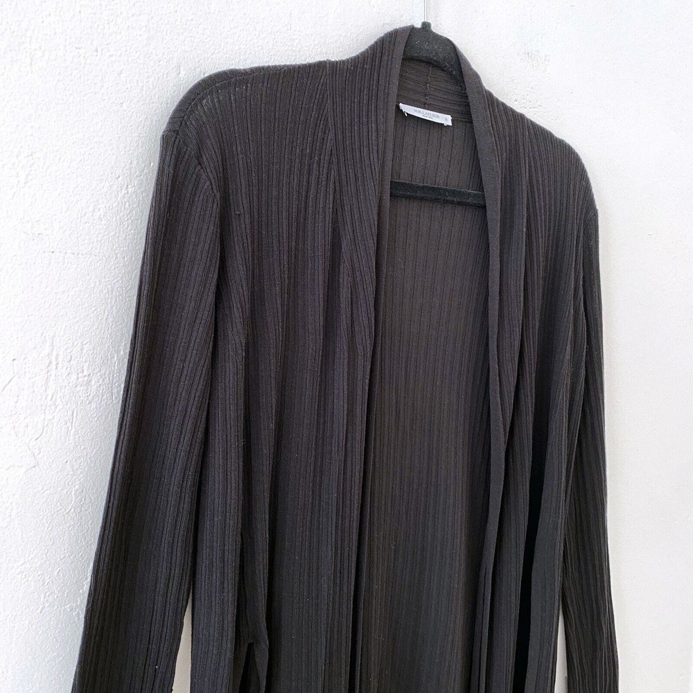 MM Lafleur Long Sleeve Black Lightweight Cardigan Side Slits Cotton Size Medium - Picture 2 of 6